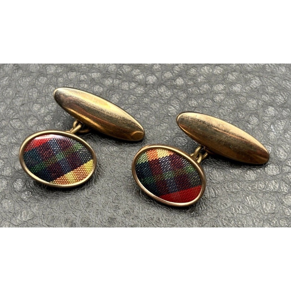Vintage Victorian Red Green Tartan Cufflinks Gold Filled Cufflinks Men's Formal